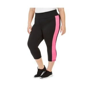 NWT ID Ideology Womens Cropped Colorblock Leggings Black Size 1X $50 JJ479